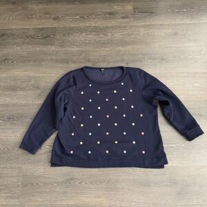 Talbots Plus Petite Blue 2XP Embroidered Polka Dots Pull Over Sweatshirt‎ Preppy